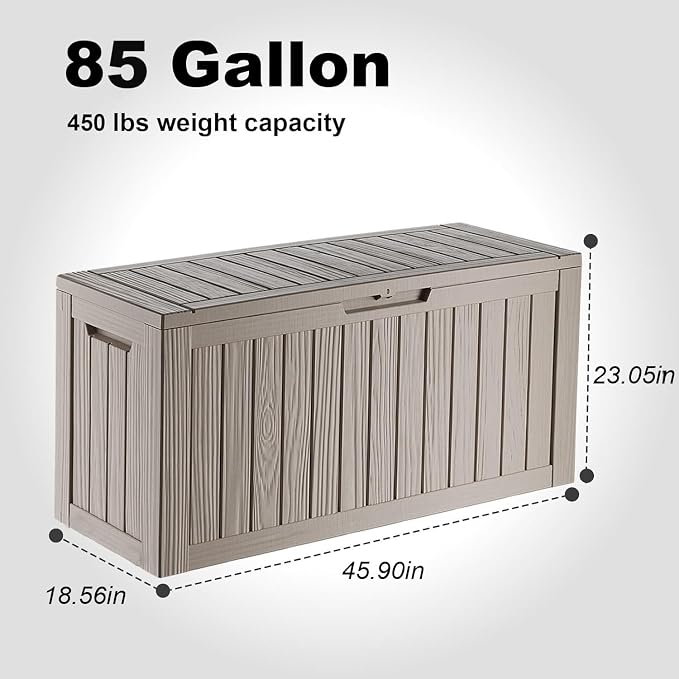 EasyUp 85 Gallon Deck Box Small Deck Box for Indoor and Outdoor,Waterproof Storage Boxs for Patio Furniture,Garden Tools,Cushions, Lockable and UV Resistant,Easy to Install(Grey)