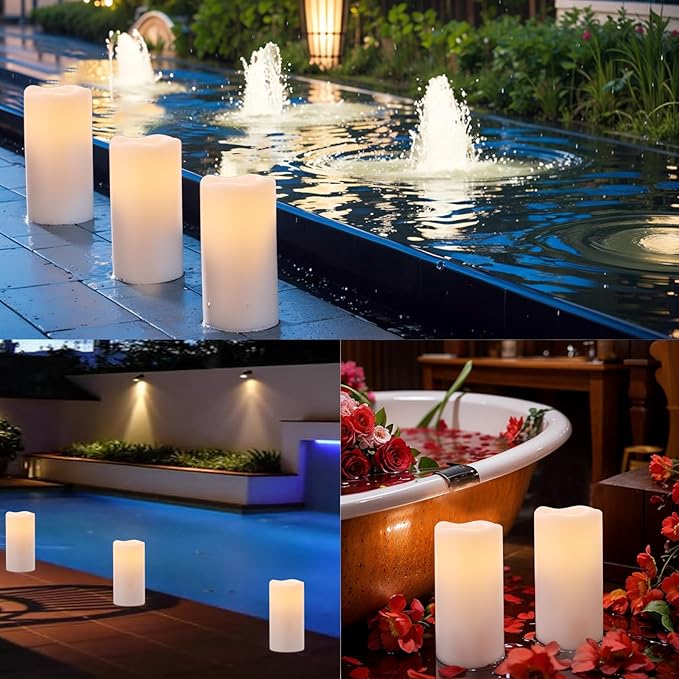 GenSwin Waterproof Outdoor Flameless Candles Battery Operated with Remote Timer, 4" x 8" Large LED Pillar Candles Flickering for Indoor Outdoor Lanterns, Long-Lasting, Waterproof (White, Set of 2)