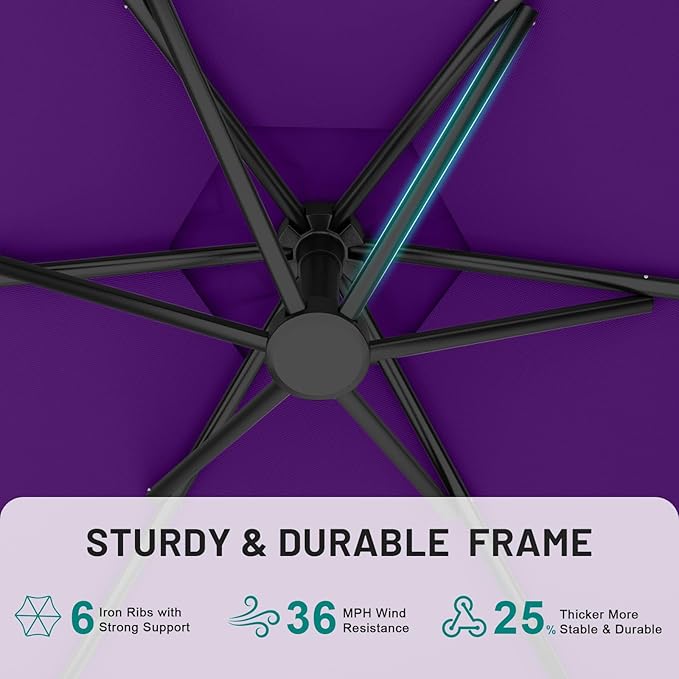 AreShark 10FT Patio Outdoor Umbrella, Offset Patio Umbrella Cantilever Umbrella, 6 Sturdy Ribs, Easy Adjustment for Garden Market Pool with Cross Base (Dark Purple)