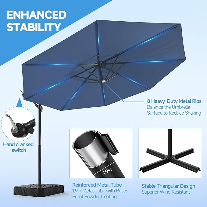 SUNYRISY 10ft Outdoor Patio Umbrella with Base Included, Large Cantilever Offset Umbrella with Sandbag Base Included for Deck, Pool, Porch, and Backyard Shade, Easy to Tilt and Crank