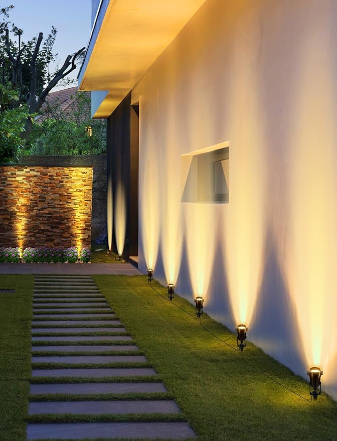 OurLeeme Outdoor LED Landscape Lighting - 6-in-1 LED Yard Spotlights for Outside with 36W Transformer, Spotlight Landscape Lighting Plug in House Spot Lights Outdoor for Yard Garden (Warm)