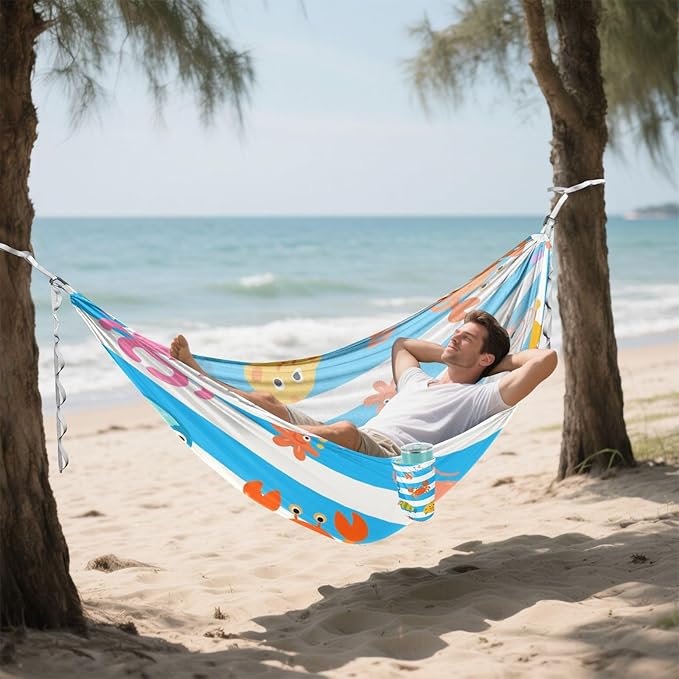 Blue White Striped Sea Animal 330lb Capacity Hammocks for Camping Tree Hammock for Camping & Hiking Essential hamaca para Patio Exterior