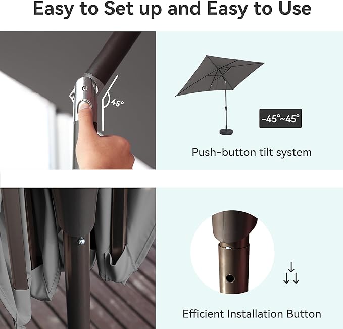 6.6x10 ft Rectangular Patio Umbrella Outdoor, Patio Table Umbrella w/Push Button Tilt & Crank