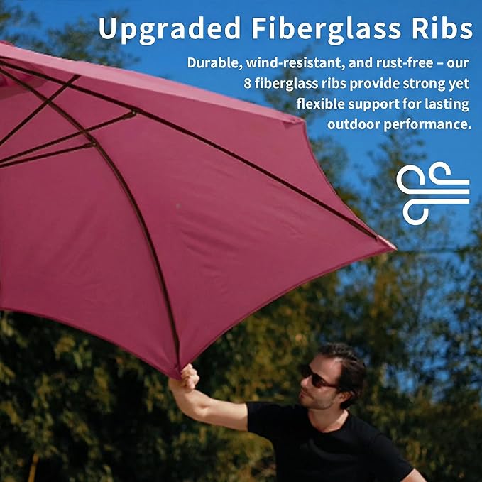 10FT Patio Umbrella Outdoor Market Umbrella with Crank and Tilt, 8 Flexible Fiberglass Ribs, UV-Resistant Waterproof Canopy for Patio, Deck, Garden, Backyard, Rose Pink