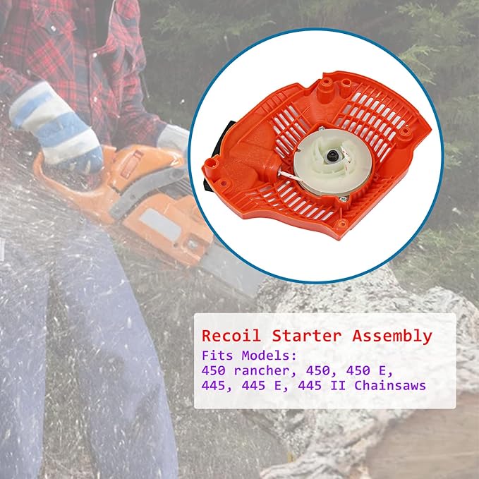 544071604 Pull Start Recoil Starter Assembly for Husqvarna 450 rancher, 450, 450 E, 445, 445 E, 445 II Chainsaws Replaces 544071602