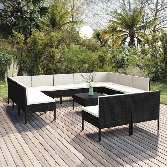 12 Piece Patio Lounge Set with Cushions,Patio Sofa,Outdoor Daybed,Patio Seating,Outdoor Furniture Sets,Patio Conversation Sets,Modern Set,Outdoor Patio Chairs,Patio Furniture Set, Poly Rattan Black