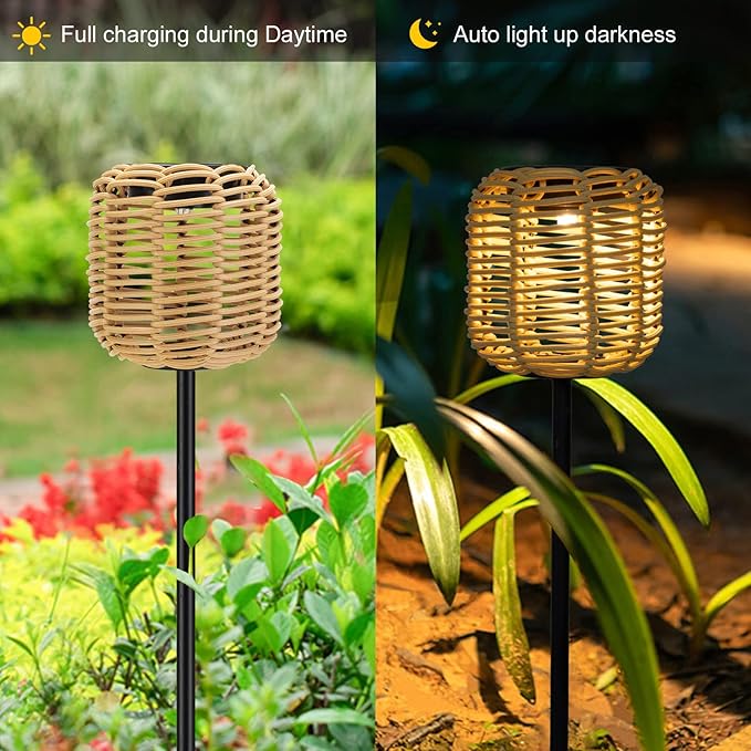 Livinlarge Solar Pathway Lights Outdoor Handmade Bamboo Weaving Garden Lights Waterproof Lighting Landscape Decoration, for Patio, Yard, Driveway,Porch ,Backyard Gardening