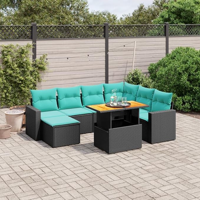 vidaXL Patio Sofa Set with Cushions 8 Piece, Outdoor Conversation Set, Sectional Sofa for Balcony Garden, Modern Style, Black Poly Rattan