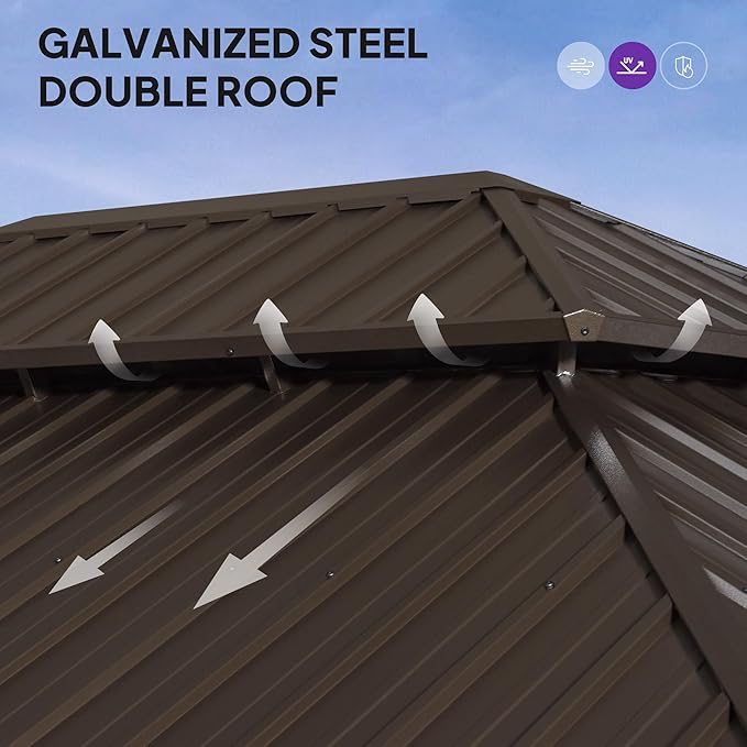 PURPLE LEAF 12' X 20' Outdoor Hardtop Gazebo with Galvanized Metal Roofs Patio Wood Grain Aluminum Frame with Screens and Doors for Deck Garden Bronze