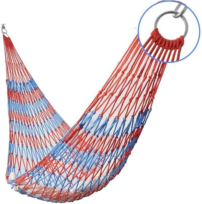 Camping Hammock, Garden Hammock Outdoor Cotton Hammock with Metal Ring，Portable Carry Bag and Hanging Straps for Patio Yard Beach Camping(Rojo)