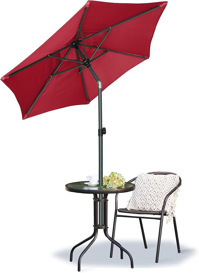 AMMSUN 6ft Patio Umbrella Outdoor Table Umbrellas with Push Button Tilt, UPF50+ Premium Steel Pole and Ribs for Deck, Lawn, Garden, Backyard & Pool (Red)