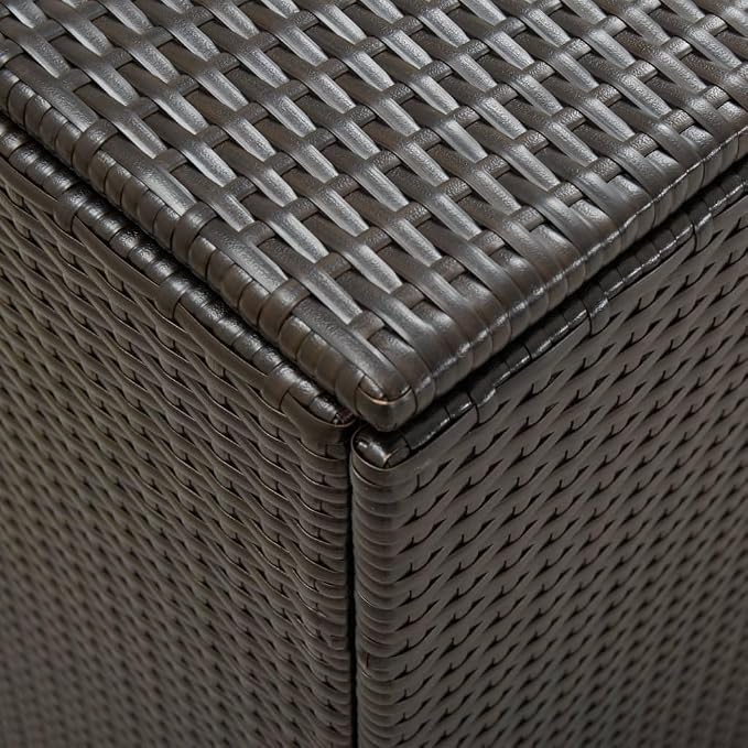 Outdoor Storage Box, Patio Rattan Deck Box, Wicker Storage Bin Deck Box, Poly Rattan Patio Storage Chest with Hinged Lid for Cushions, Pillows, 70.9"x35.4"x27.6" Brown