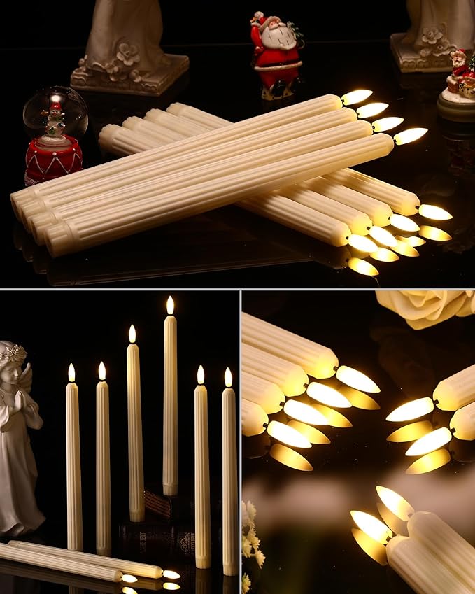 Treela 72 Pcs Flameless LED Taper Candles Battery Operated Candles Bulk 11 Inch Flickering Fake Candlesticks with Warm Light for Valentines Day Church Wedding Party Battery Not Included(Fluted,Ivory)