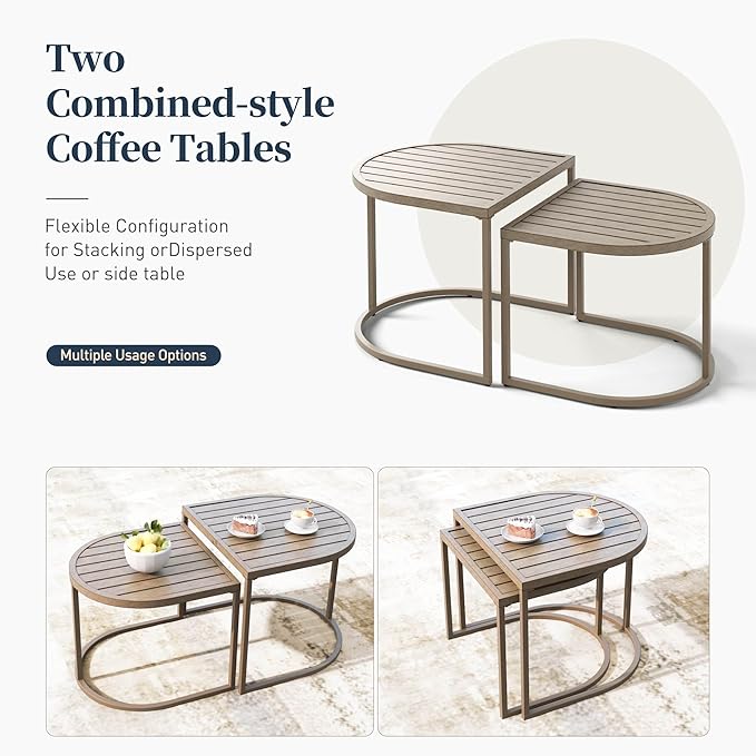 Metal Frame Patio Furniture Set, Wood-Like Modern Outdoor Patio Furniture Set with Cushion, Patio Seating Set with Swivel Chairs, Patio Conversation Set for Backyard Deck
