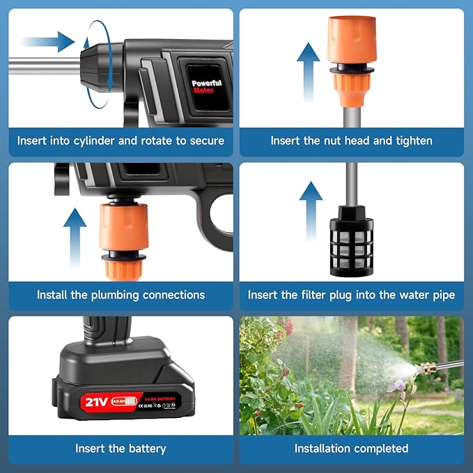 1500W Portable Battery Power Washer, 60Bar/870PSI Electric Pressure Washer Handheld High Pressure Car Washer Gun with 2 Nozzles, 2 Battery, 5m Hose Cordless Jet Washers for Car/Floor/Patio