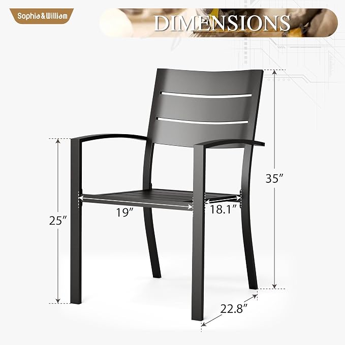 Sophia & William Metal Outdoor Dining Chairs Set of 8 - Stackable Black Patio Chairs, 300lb Capacity