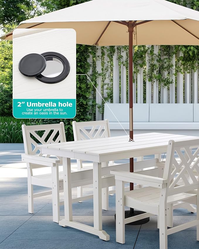 5 Piece HDPE Outdoor Dining Set for 4, Patio Dining Furniture Set with Umbrella Hole, Outdoor Table and Chairs for Garden, Poolside, Backyard, Deck