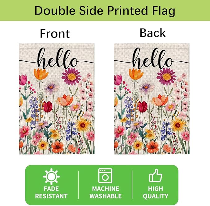 wyooxoo Spring Summer Flower Garden Flag 12x18 Inch Double Sided Vertical Welcome Garden Flag Outside Farmhouse Yard Outdoor Decoration (G)