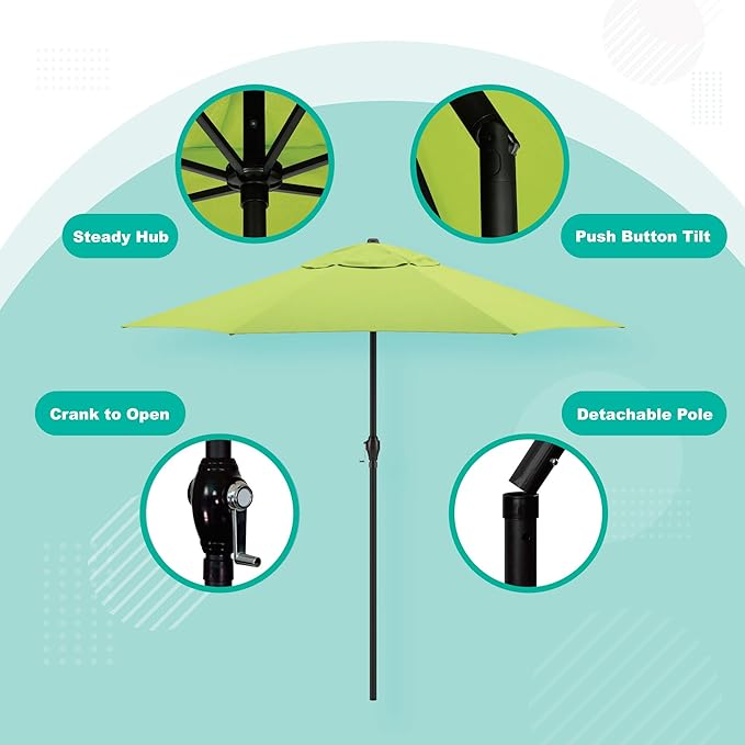Sunline 9 ft Patio Umbrella with Crank & Push Button Tilt, Outdoor Market Umbrella with UV Protection & Wind Vent, Metal Frame for Deck, Pool & Table, Lime