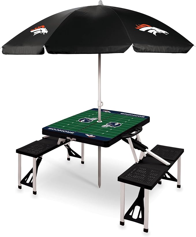 PICNIC TIME NFL Picnic Table Portable Folding Table with Seats and Umbrella