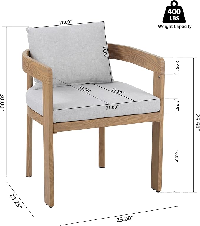 Merax 7 Piece Outdoor Patio Dining Set for 6, Patio Furniture Set with 6 Teak Finished Aluminum Dining Chair with Light Gray Cushions & Acacia Wood Table, Patio Conversation Set for Desk Garden