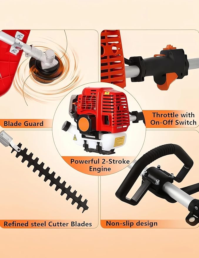 52CC 2-Stroke Gas Weed Wacker, 5 in 1 Gas Weed Eater, 2026 Upgraded Weed Eater Gas Powered, 9500rpm High Power Gas Hedge Trimmer, Brush Cutter for Yard, Garden, with EPA & CE-MD Certification