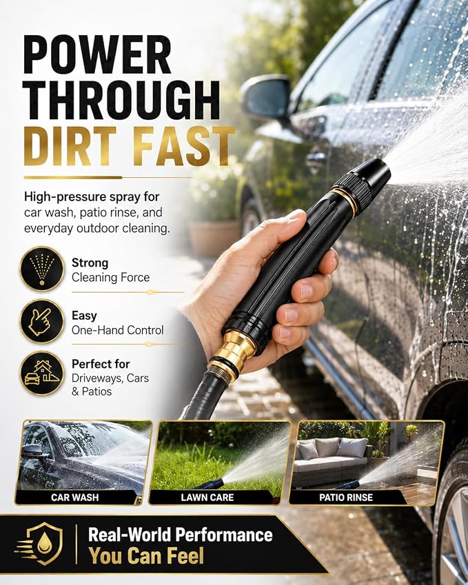 Home High Pressure Car Wash Water Gun Washing Cannon Connector Set Direct Spray Power Jet Water with Three Spray Modes Multi Function Watering Sprayer Cleaning Yard Pets Car Booster Nozzle