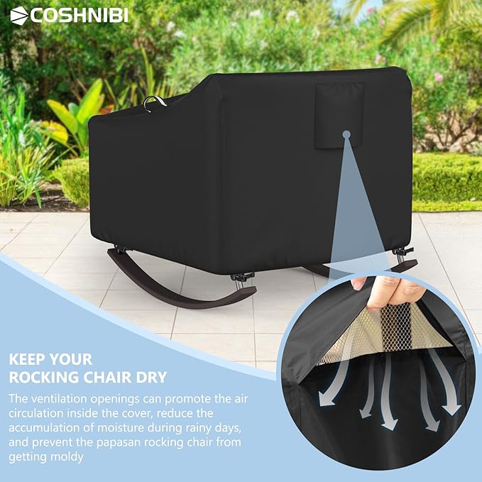 COSHNIBI Outdoor Papasan Rocking Chair Cover,Heavy Duty Waterproof Rocker Cover ,Fits for Rocking Chairs & Rattan Wicker Chairs-41"W x 45"D x 31"H