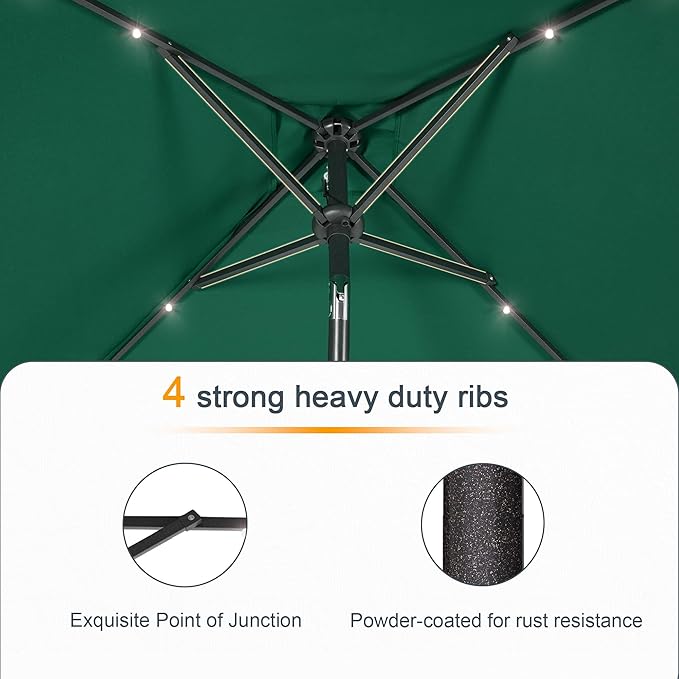 Square Patio Umbrella With Solar Lights, 6.5x6.5ft Square Umbrella Outdoor Patio with Tilt and Crank for Pool, Deck, Garden,Backyard