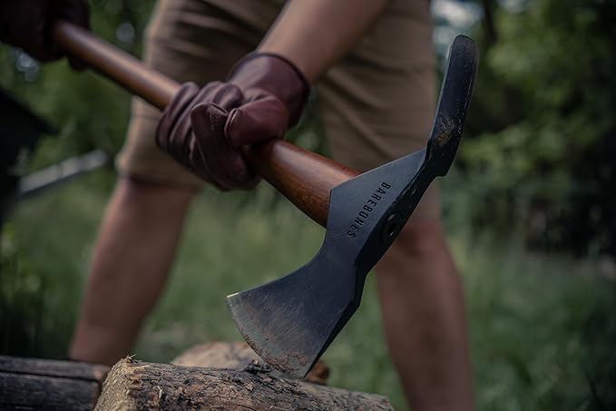 Barebones Pulaski Axe - 1055 High Carbon Steel Splitting Axe Blade - Wood Splitter with Canvas Sheath - Chopping Axe for Rooting and Trenching