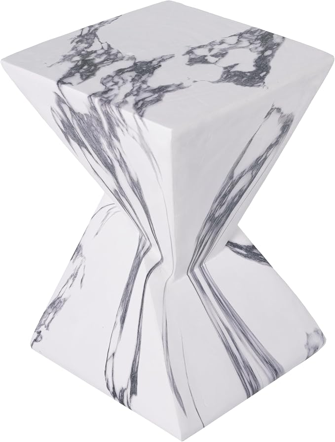 Christopher Knight Home 18.5 Inch Modern Outdoor Faux Concrete Side Table, Patio End Table with Sculptural Fluted Geometric Design, Accent Table for Garden Balcony Poolside