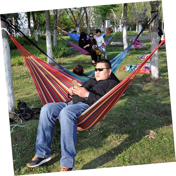 INOOMP Double Thickened Canvas Outdoor Hammock with Two Binding Ropes and Carry Bag Lightweight Camping Swing Chair in Red for Travel Backpacking Relaxation