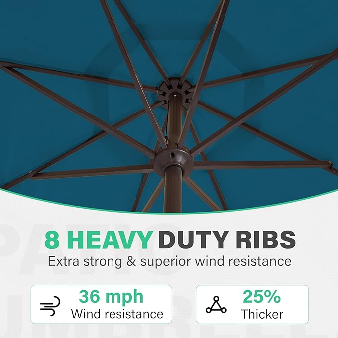 JEAREY 9 FT Patio Umbrella Outdoor, Table Umbrellas Market Umbrella w/Push Button Tilt/Crank, 8 Sturdy Ribs(Cerulean)