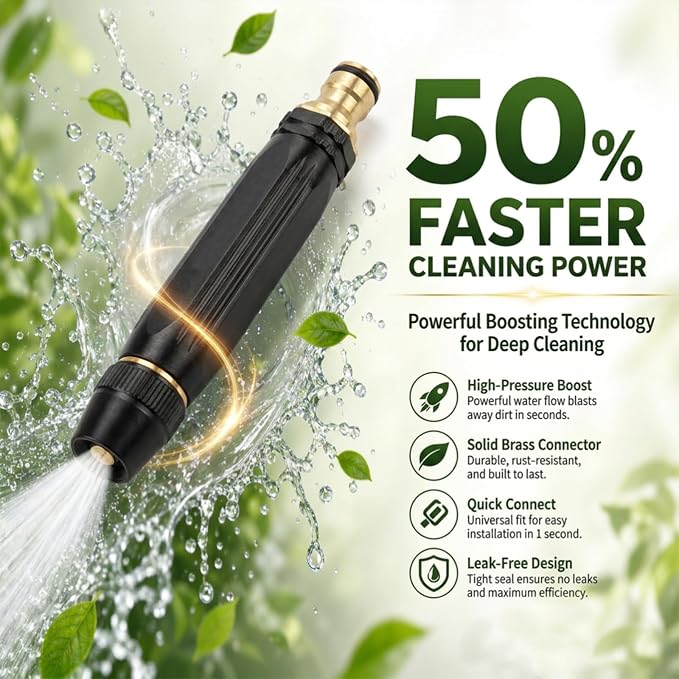 PowerJet High Pressure Water Gun-5-in-1 Nozzle,Garden Hose Pressure Booster,Home High Pressure Car Wash Water Gun, Heavy Duty for Car Wash, Garden Watering & Outdoor Cleaning
