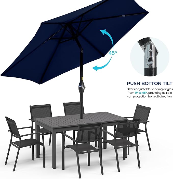 SUNVIVI OUTDOOR 7.5' Outdoor Patio Umbrella, Patio Umbrella, Market Umbrella, Aluminum Pole Umbrella with Push Button Tilt and Crank, 6 Ribs, Polyester Canopy, Navy Blue