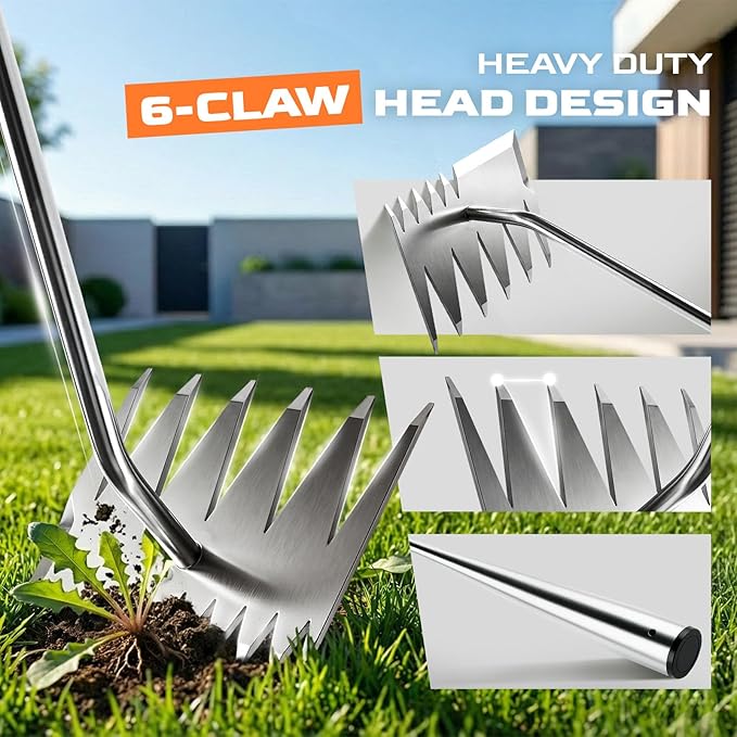 LOOHOI Weed Puller Tool, Portable Manual Weeder with Deep Root Removal, Heavy Duty Stainless Steel Weed Remover for Garden, Faster Than Step Weeders