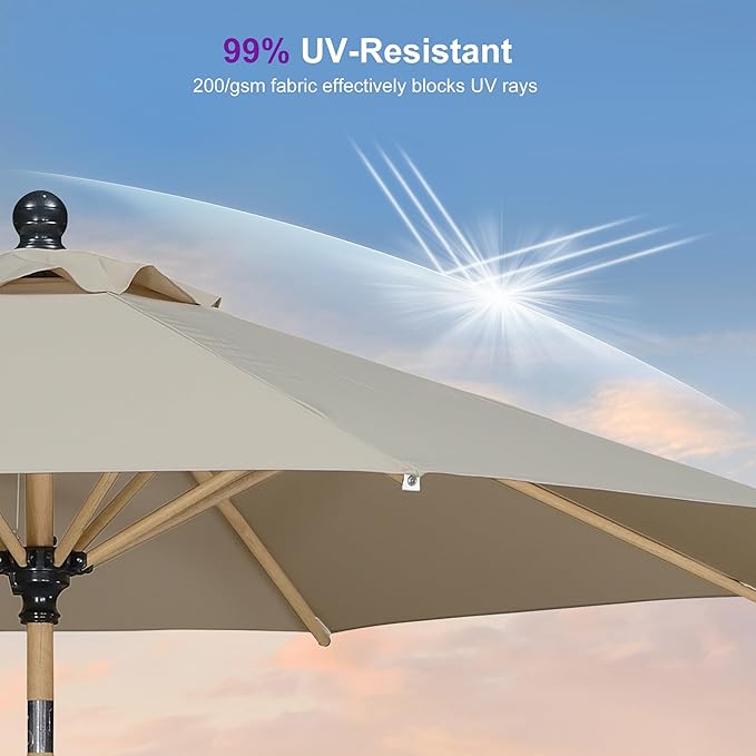 PURPLE LEAF 8 Feet Patio Umbrella Outdoor Table Umbrella Aluminum Market Umbrella with Push Button Tilt & 8 Sturdy Ribs and Crank Round Commercial Sun Umbrella for Garden Patio Balcony, Beige