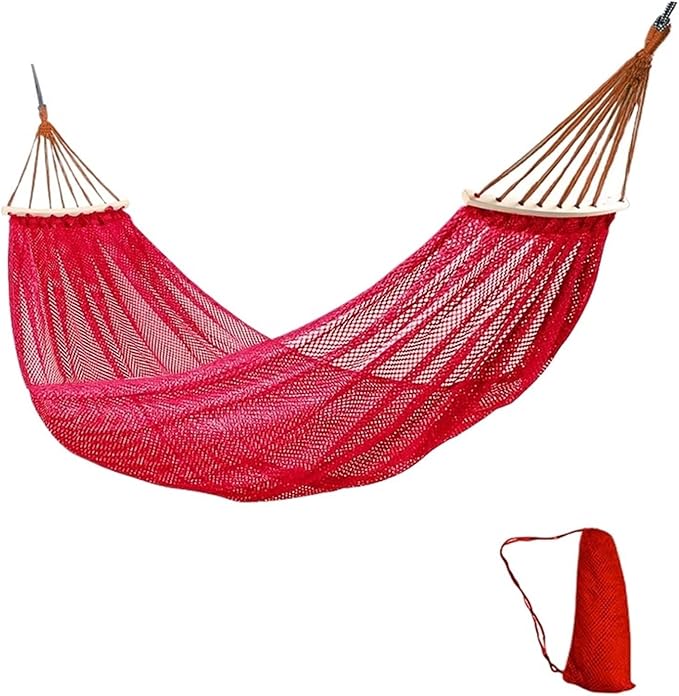 The Hammock Outdoor Ice Wire Mesh Hole Swing and Curved Rod are Stable Sturdy and Have Good Load-Bearing Capacity(Red)