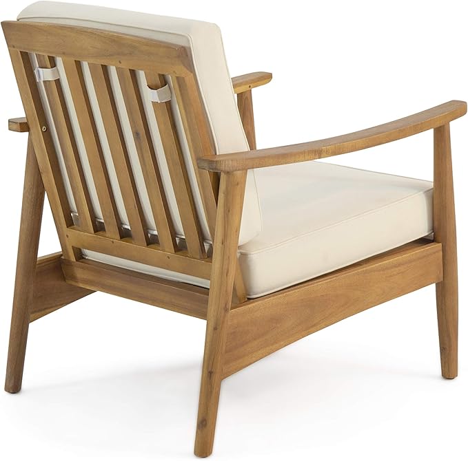 Christopher Knight Home Felix Outdoor Acacia Wood 4 Seater Chat Set with Coffee Table, Teak Finish, Beige