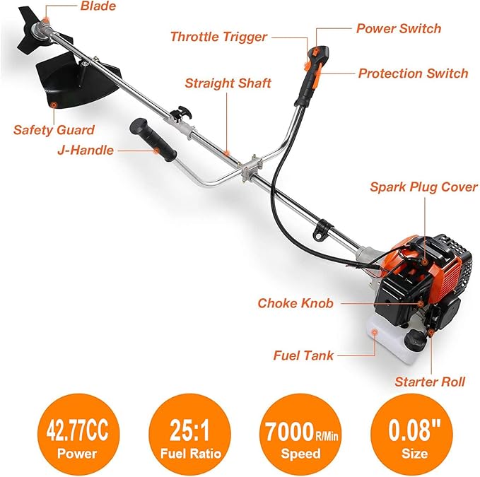 42.7cc Weed Eater Gas Powered 2-in-1 Cordless Grass Trimmer/Edger, 2-Cycle Gas String Trimmer with 2 Detachable Head for Trimming Grass/Weed