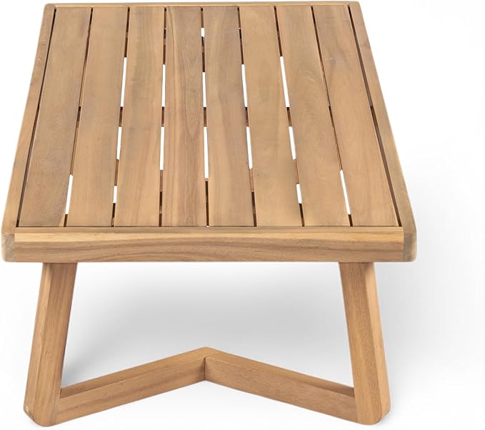 Acacia Wood 4-Pieces Patio Conversation Set, All Weather Sectional Sofa Set w/ 2 Club Chairs, Loveseat and Table, Outdoor Furniture Set with Zipper Cushions, Unique Frame Design