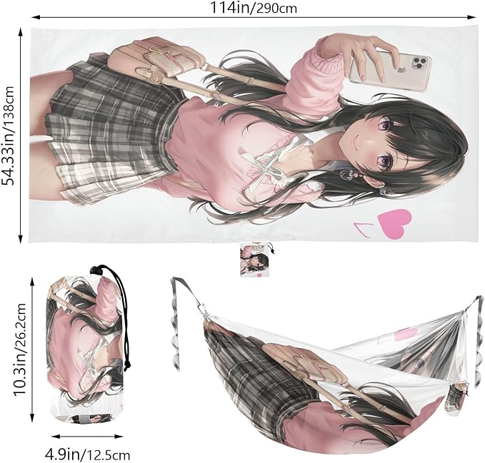 Anime Girl Selfie Hammocks with Tree Straps Swing Hammock for Outside Patio Garden