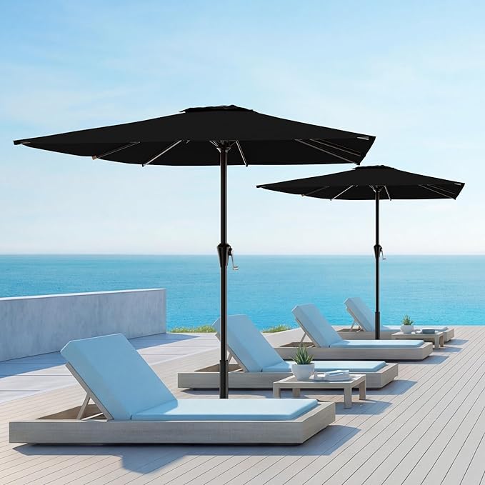 AreShark 8' x 10' Rectangle Patio Umbrellas for Outdoor, Outdoor Table Umbrella, Large Outdoor Patio Umbrellas with 8 Sturdy Ribs for Pool, Garden, Market (Black)
