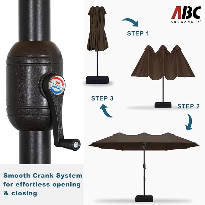 ABCCANOPY 15FT Double-Sided Aluminum Table Patio Umbrella Garden Large Umbrella,Swimming Pool 12+Colors,Brown
