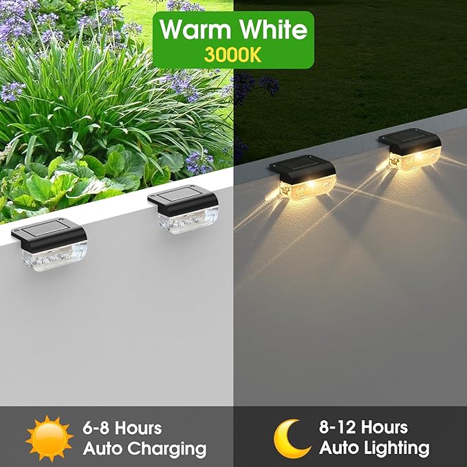 Eyrosa Solar Deck Lights 16 Pack, Solar Lights Outdoor Waterproof for Outside, Stairs, Step, Fence, Yard, Garden, Patio, Pool, Railing (Warm White)