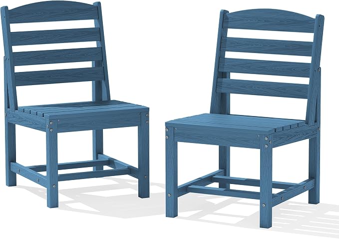 KINGYES Patio Armless Dinning Chairs Set of 2, HDPE All-Weather Outdoor Patio Chairs for Garden Backyard, Blue