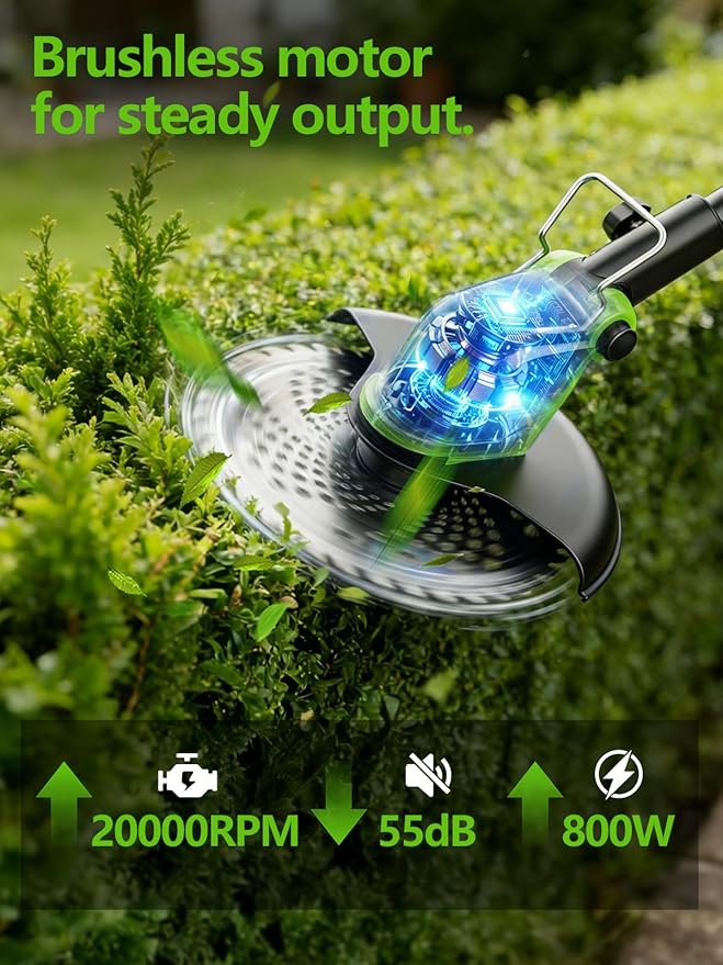 20,000RPM Cordless Electric Weed Wacker, 800W Brushless Weed Eater with Wheels