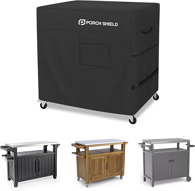 Porch Shield Outdoor Prep Table Cover –Waterproof Patio Dining Cart Cover Fitting Grill Stainless Steel Cart up to 46" L x 24" W x 30" H, Black