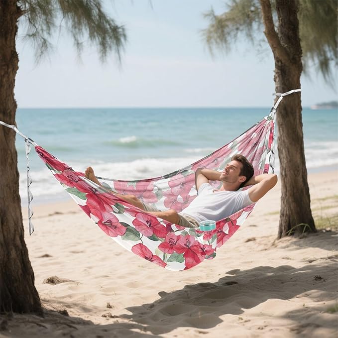 Camping Hammock Outdoor Hammocks for Outside Bougainvillea Flowers Red Beach Trees Portable Lightweight with Pockets Tree Straps Indoor Small