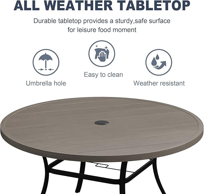 VICLLAX 9 Pieces Outdoor Dining Set, Patio Furniture Set Includes 60" Round Metal Table W/ 1.9" Umbrella Hole and 8 Padded Textilene Swivel Chairs for Porch, Lawn, Garden, Backyard